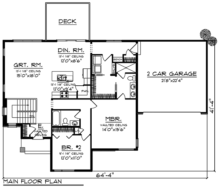 Contemporary, Modern, Ranch House Plan 75423 with 2 Beds, 2 Baths, 2 Car Garage Level One
