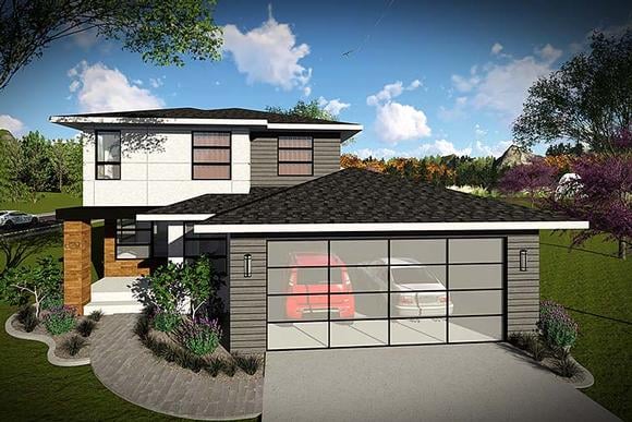 Contemporary, Modern House Plan 75427 with 3 Beds, 3 Baths, 2 Car Garage Elevation
