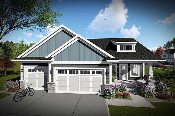 Cottage, Country, Craftsman, Ranch House Plan 75428 with 3 Beds, 2 Baths, 3 Car Garage Elevation
