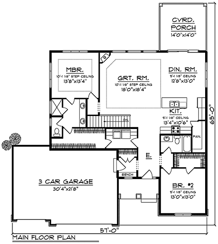 Cottage, Craftsman, Ranch, Traditional House Plan 75429 with 2 Beds, 2 Baths First Level Plan