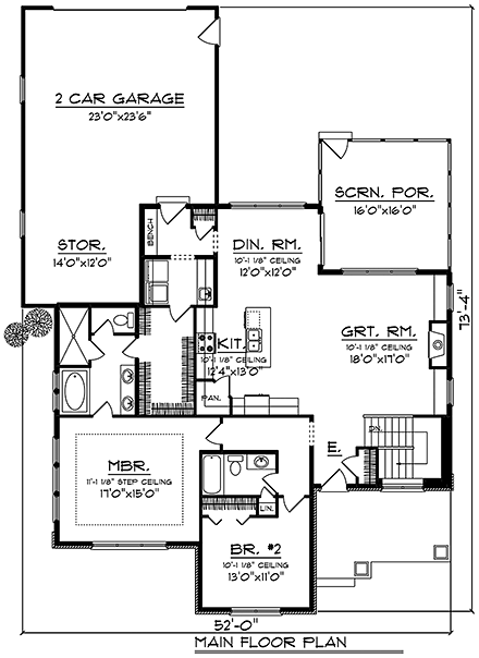Cottage, Country, Craftsman House Plan 75430 with 2 Beds, 2 Baths, 2 Car Garage First Level Plan