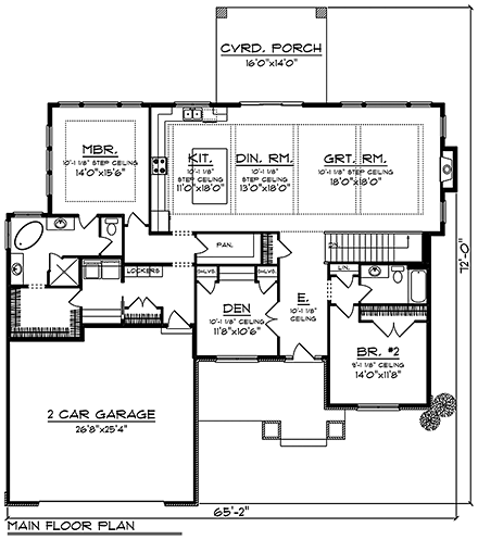 Bungalow, Cottage, Craftsman House Plan 75435 with 2 Beds, 2 Baths, 2 Car Garage First Level Plan