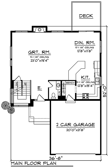 Modern House Plan 75436 with 4 Beds, 3 Baths, 2 Car Garage First Level Plan