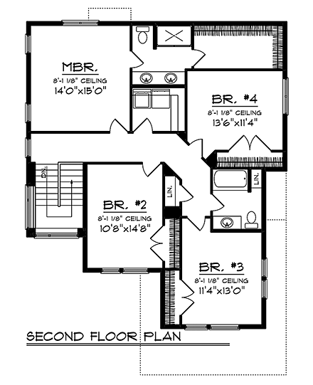 Modern House Plan 75436 with 4 Beds, 3 Baths, 2 Car Garage Second Level Plan