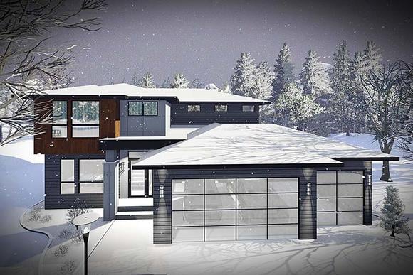 Contemporary, Modern House Plan 75437 with 3 Beds, 3 Baths, 3 Car Garage Elevation