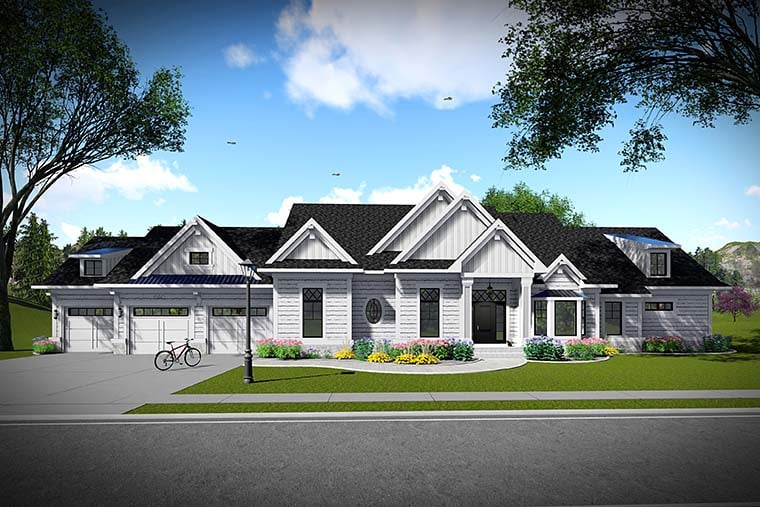 Country, Traditional Plan with 2784 Sq. Ft., 3 Bedrooms, 2 Bathrooms, 3 Car Garage Picture 2
