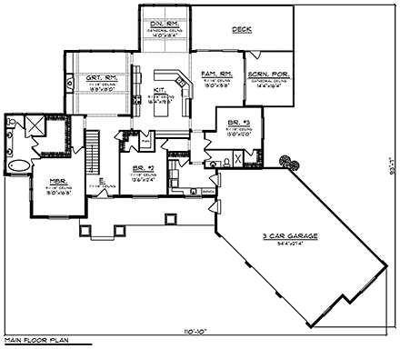 Bungalow, Cottage, Craftsman House Plan 75439 with 3 Beds, 2 Baths, 3 Car Garage First Level Plan