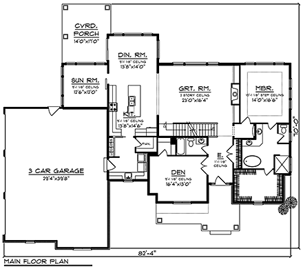 Country, Farmhouse House Plan 75440 with 4 Beds, 4 Baths, 3 Car Garage First Level Plan