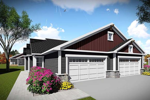 Country, Craftsman Multi-Family Plan 75443 with 4 Beds, 4 Baths, 4 Car Garage Elevation