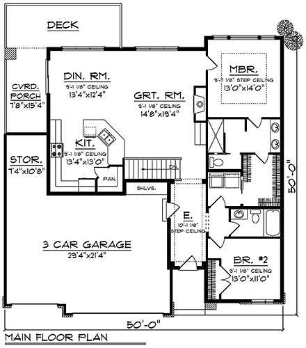 Modern, Ranch House Plan 75448 with 2 Beds, 2 Baths, 3 Car Garage First Level Plan