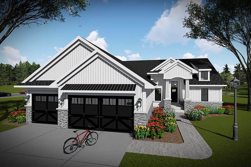 Craftsman, Ranch, Traditional Plan with 1837 Sq. Ft., 3 Bedrooms, 2 Bathrooms, 3 Car Garage Picture 2