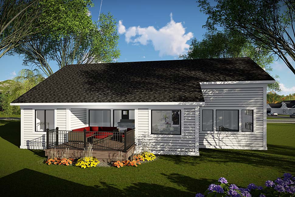 Craftsman, Ranch, Traditional Plan with 1837 Sq. Ft., 3 Bedrooms, 2 Bathrooms, 3 Car Garage Rear Elevation