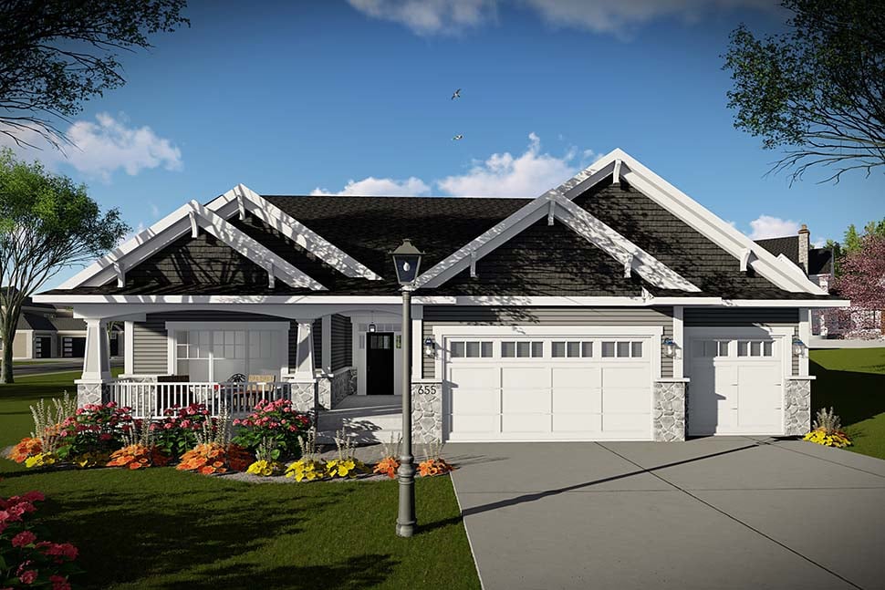 Craftsman, Traditional Plan with 2005 Sq. Ft., 3 Bedrooms, 2 Bathrooms, 3 Car Garage Picture 2
