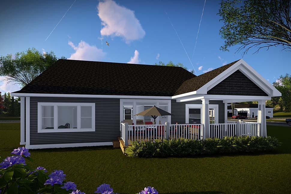 Craftsman, Traditional Plan with 2005 Sq. Ft., 3 Bedrooms, 2 Bathrooms, 3 Car Garage Rear Elevation