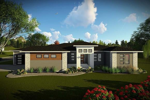 Modern, Ranch, Tuscan House Plan 75461 with 3 Beds, 3 Baths, 4 Car Garage Elevation
