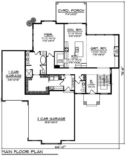 Contemporary, Modern House Plan 75464 with 3 Beds, 3 Baths, 3 Car Garage First Level Plan