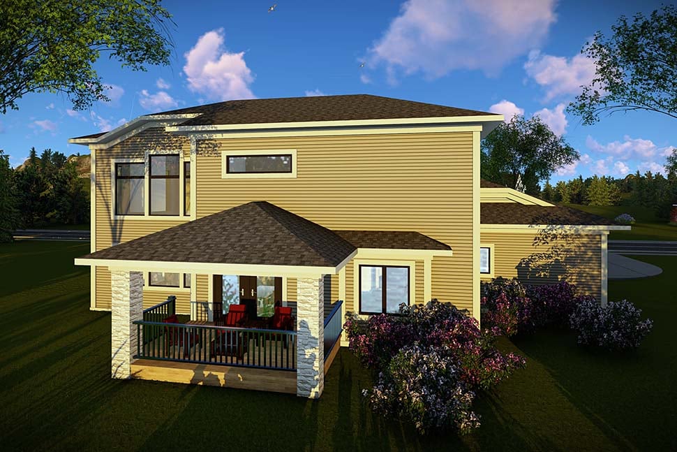 Contemporary, Modern Plan with 2777 Sq. Ft., 3 Bedrooms, 3 Bathrooms, 3 Car Garage Rear Elevation