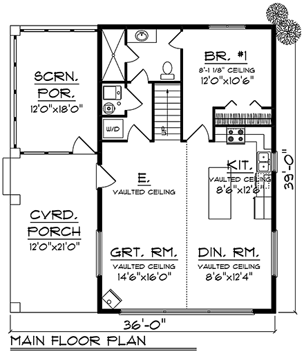 Cabin House Plan 75467 with 1 Beds, 1 Baths First Level Plan