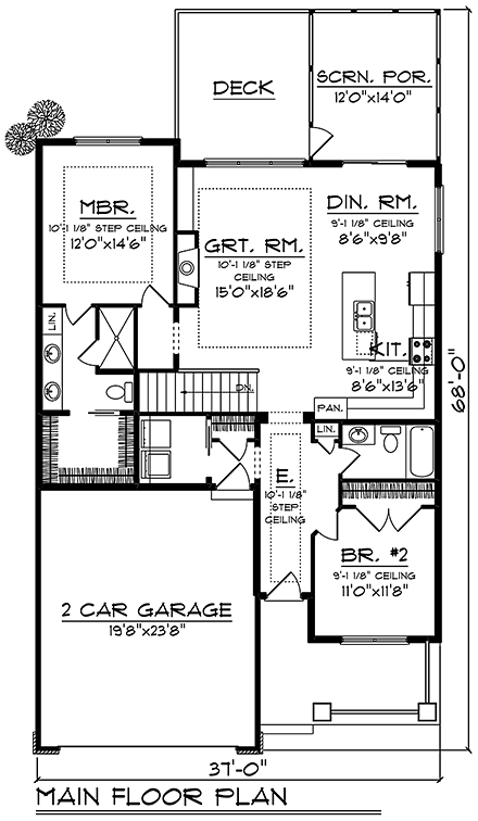 Craftsman, Ranch House Plan 75468 with 2 Beds, 2 Baths, 2 Car Garage First Level Plan