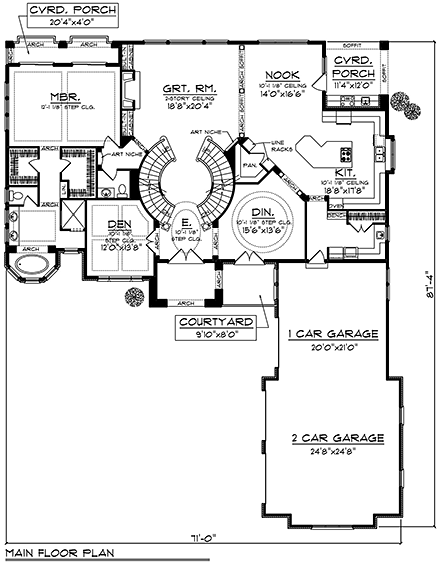 Mediterranean, Southwest, Tuscan House Plan 75469 with 4 Beds, 4 Baths, 3 Car Garage First Level Plan