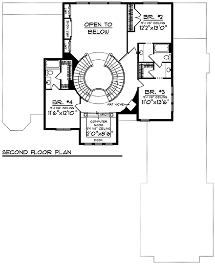 Mediterranean, Southwest, Tuscan House Plan 75469 with 4 Beds, 4 Baths, 3 Car Garage Second Level Plan