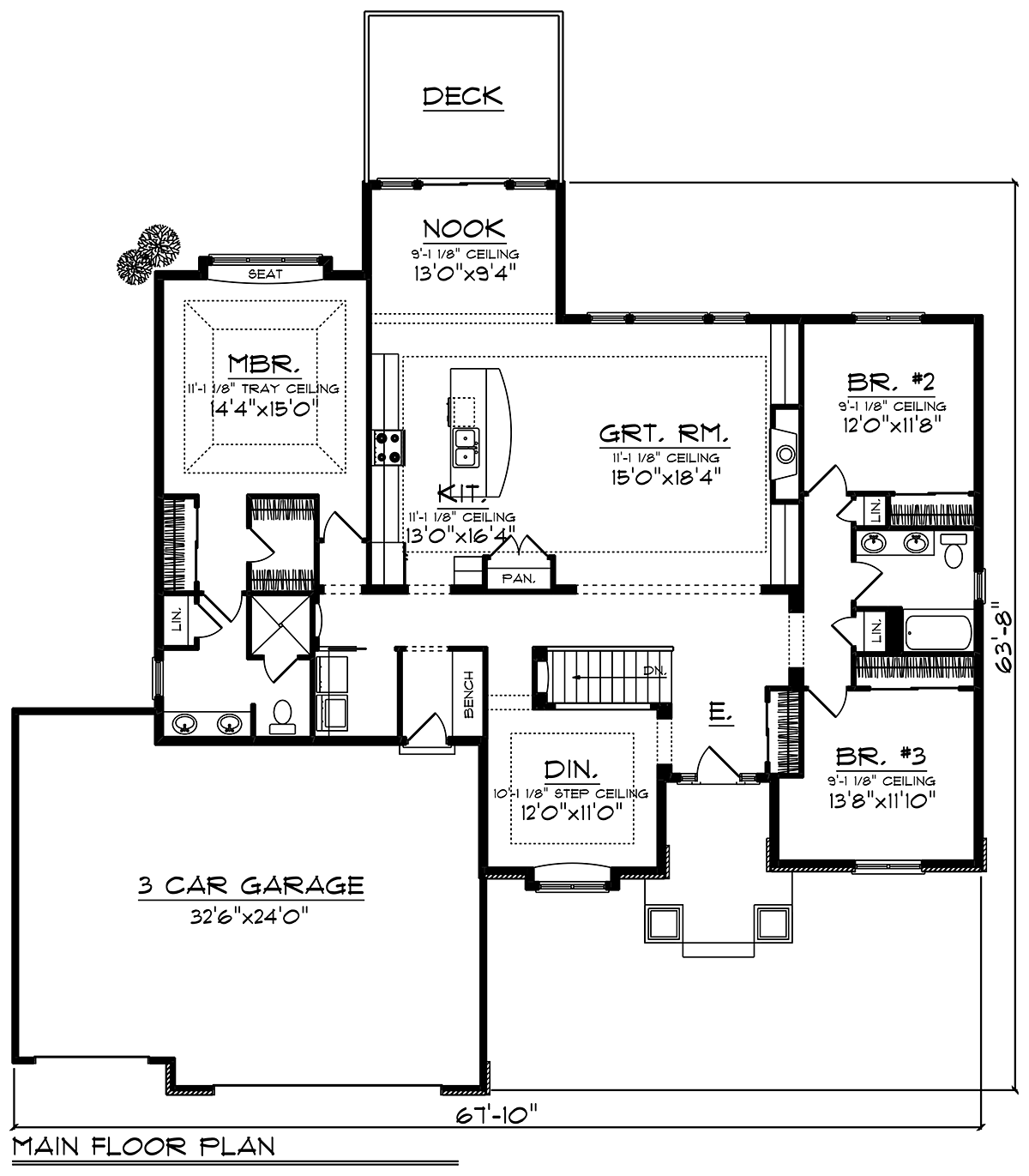 Craftsman, Ranch House Plan 75470 with 4 Beds, 3 Baths, 3 Car Garage Level One