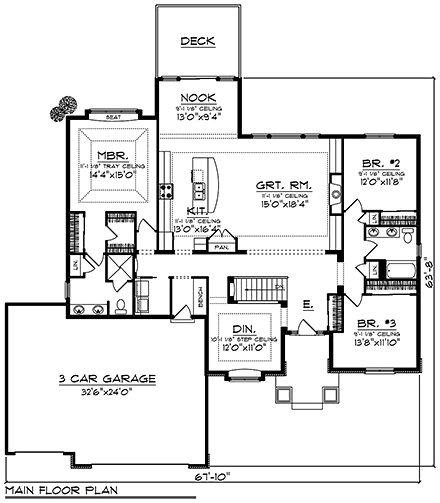 Craftsman, Ranch House Plan 75470 with 4 Beds, 3 Baths, 3 Car Garage First Level Plan