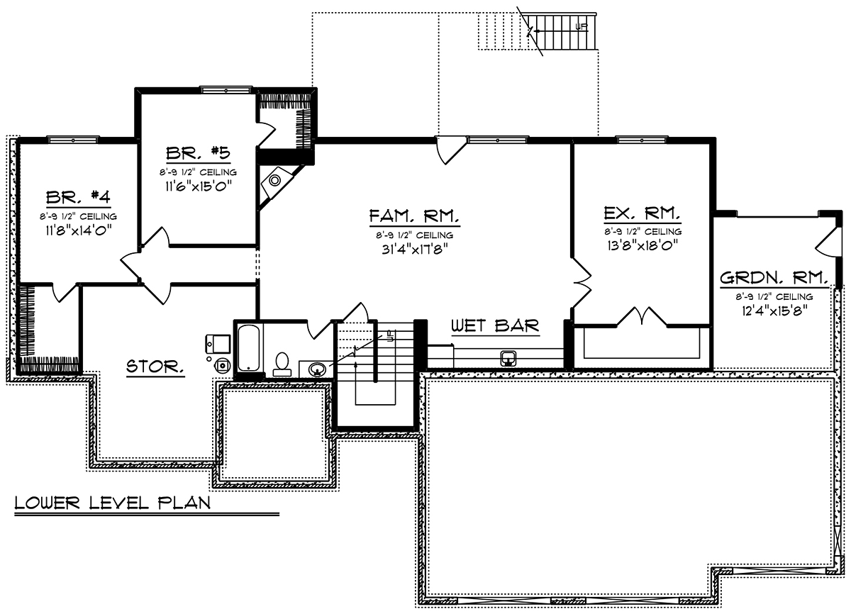 Craftsman, Ranch House Plan 75472 with 5 Beds, 3 Baths, 3 Car Garage Lower Level Plan