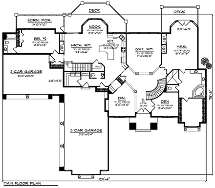 Southwest House Plan 75473 with 5 Beds, 3 Baths, 5 Car Garage First Level Plan