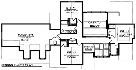 Traditional House Plan 75477 with 5 Beds, 5 Baths, 3 Car Garage Second Level Plan