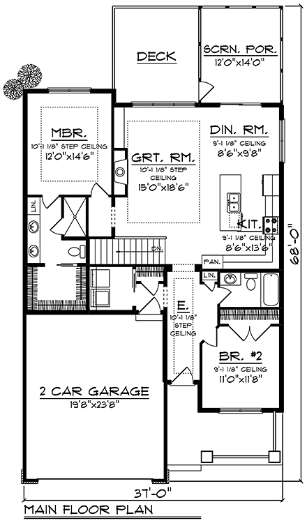 Bungalow, Cottage, Craftsman House Plan 75482 with 3 Beds, 3 Baths, 2 Car Garage First Level Plan