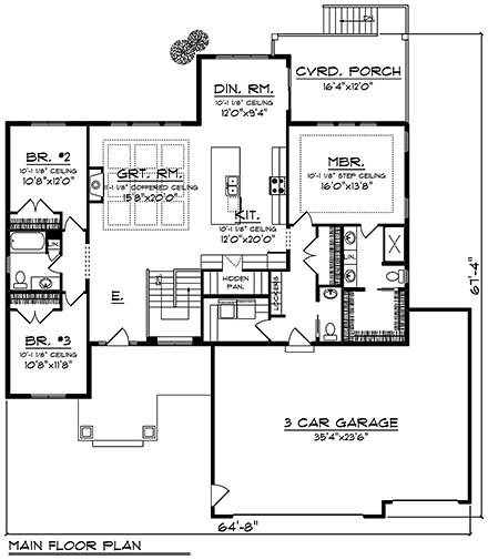 Craftsman, Ranch, Traditional House Plan 75485 with 5 Beds, 4 Baths, 3 Car Garage First Level Plan