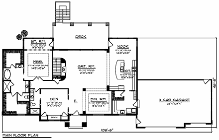 Craftsman, Ranch, Traditional House Plan 75486 with 4 Beds, 4 Baths, 3 Car Garage First Level Plan