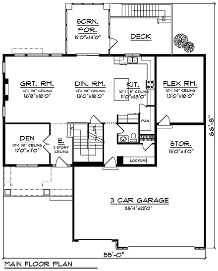 Craftsman, Ranch House Plan 75488 with 6 Beds, 5 Baths, 3 Car Garage First Level Plan