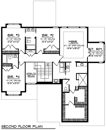 Craftsman, Ranch House Plan 75488 with 6 Beds, 5 Baths, 3 Car Garage Second Level Plan