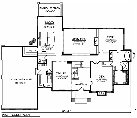 Craftsman, Mediterranean, Southwest, Tuscan House Plan 75490 with 5 Beds, 5 Baths, 3 Car Garage First Level Plan