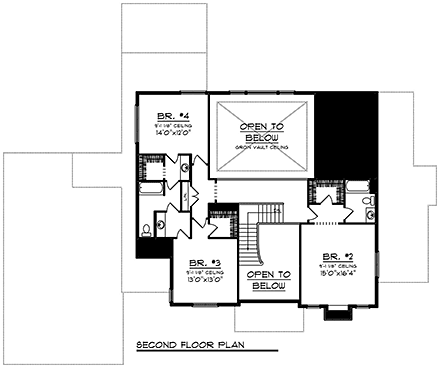 Craftsman, Mediterranean, Southwest, Tuscan House Plan 75490 with 5 Beds, 5 Baths, 3 Car Garage Second Level Plan