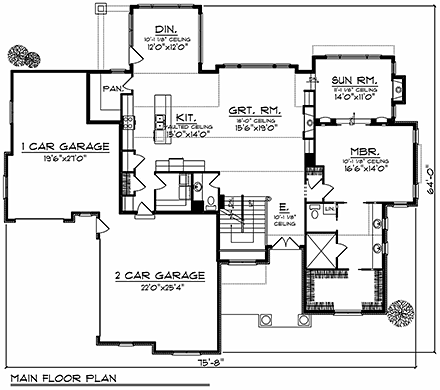European, French Country, Tuscan House Plan 75492 with 4 Beds, 4 Baths, 3 Car Garage First Level Plan