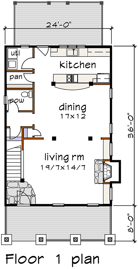 Bungalow, Colonial, Craftsman House Plan 75509 with 3 Beds, 3 Baths First Level Plan