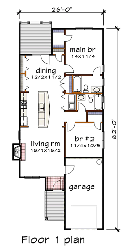 Bungalow, Cottage House Plan 75521 with 2 Beds, 2 Baths, 1 Car Garage First Level Plan