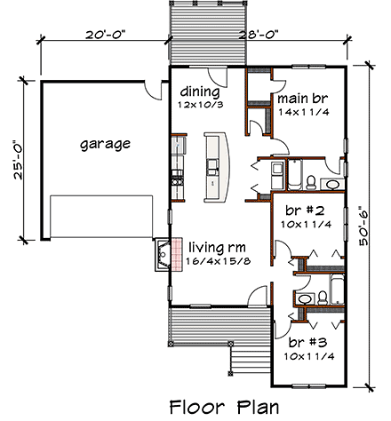 Cottage, Traditional House Plan 75539 with 3 Beds, 2 Baths, 1 Car Garage First Level Plan