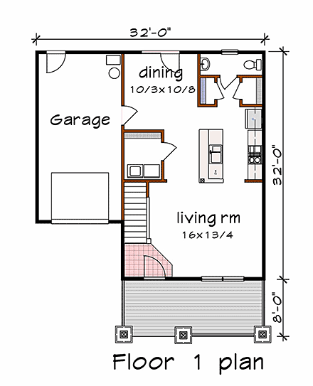 Bungalow, Craftsman House Plan 75544 with 3 Beds, 3 Baths, 1 Car Garage First Level Plan