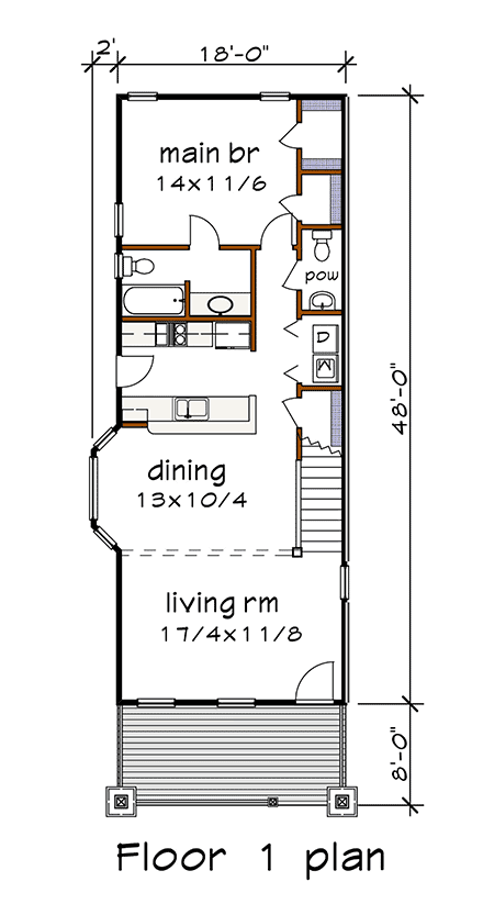 Cottage House Plan 75549 with 3 Beds, 3 Baths First Level Plan