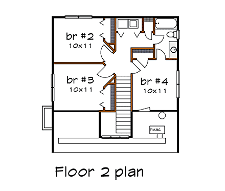 Bungalow, Cottage House Plan 75556 with 4 Beds, 2 Baths Second Level Plan