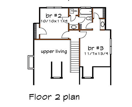 Bungalow, Cottage, Country House Plan 75568 with 3 Beds, 3 Baths Second Level Plan