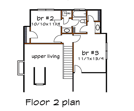 Bungalow, Cottage House Plan 75569 with 3 Beds, 3 Baths Second Level Plan