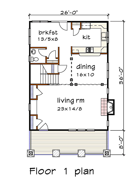 Country, Craftsman, Southern House Plan 75586 with 3 Beds, 3 Baths First Level Plan