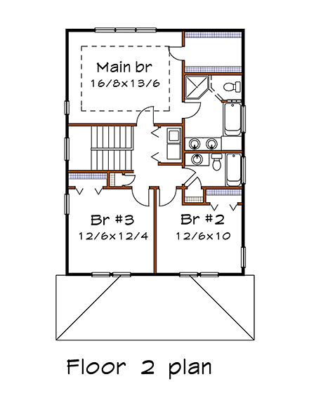 Country, Craftsman, Southern House Plan 75586 with 3 Beds, 3 Baths Second Level Plan