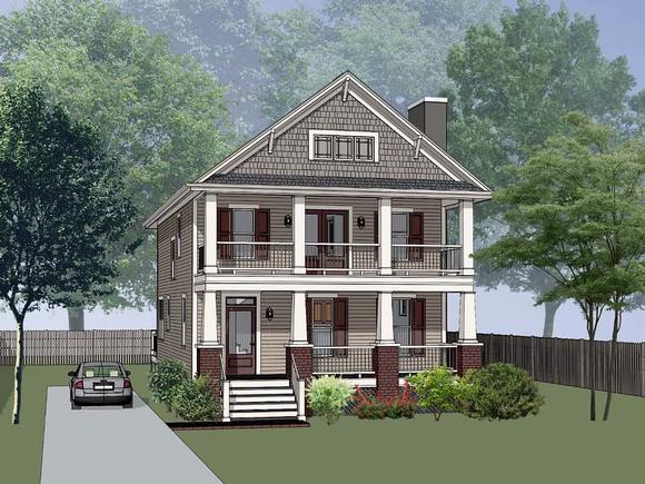 Colonial, Country, Craftsman, Narrow Lot, Southern House Plan 75587 with 3 Beds, 3 Baths Elevation