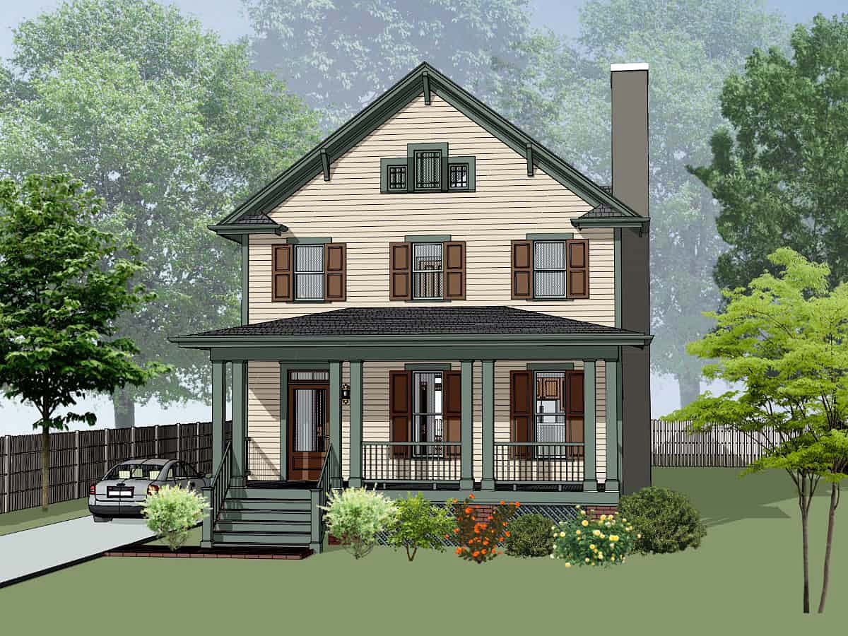 Colonial, Country, Narrow Lot, Southern House Plan 75588 with 3 Beds, 3 Baths Elevation